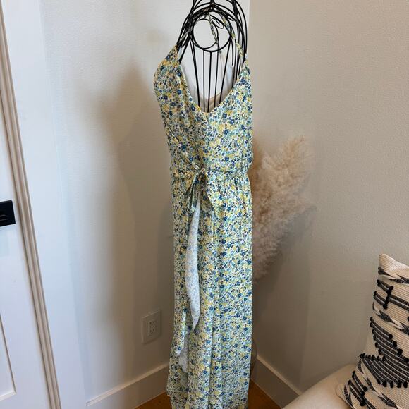 Altar'd State Yellow/Blue Floral Ruffle Faux Wrap V-Neck Cottage Maxi Dress- L - Picture 5 of 11